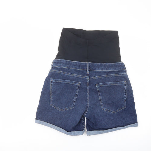 Marks and Spencer Womens Blue Cotton Boyfriend Shorts Size 10 L6 in Regular Button