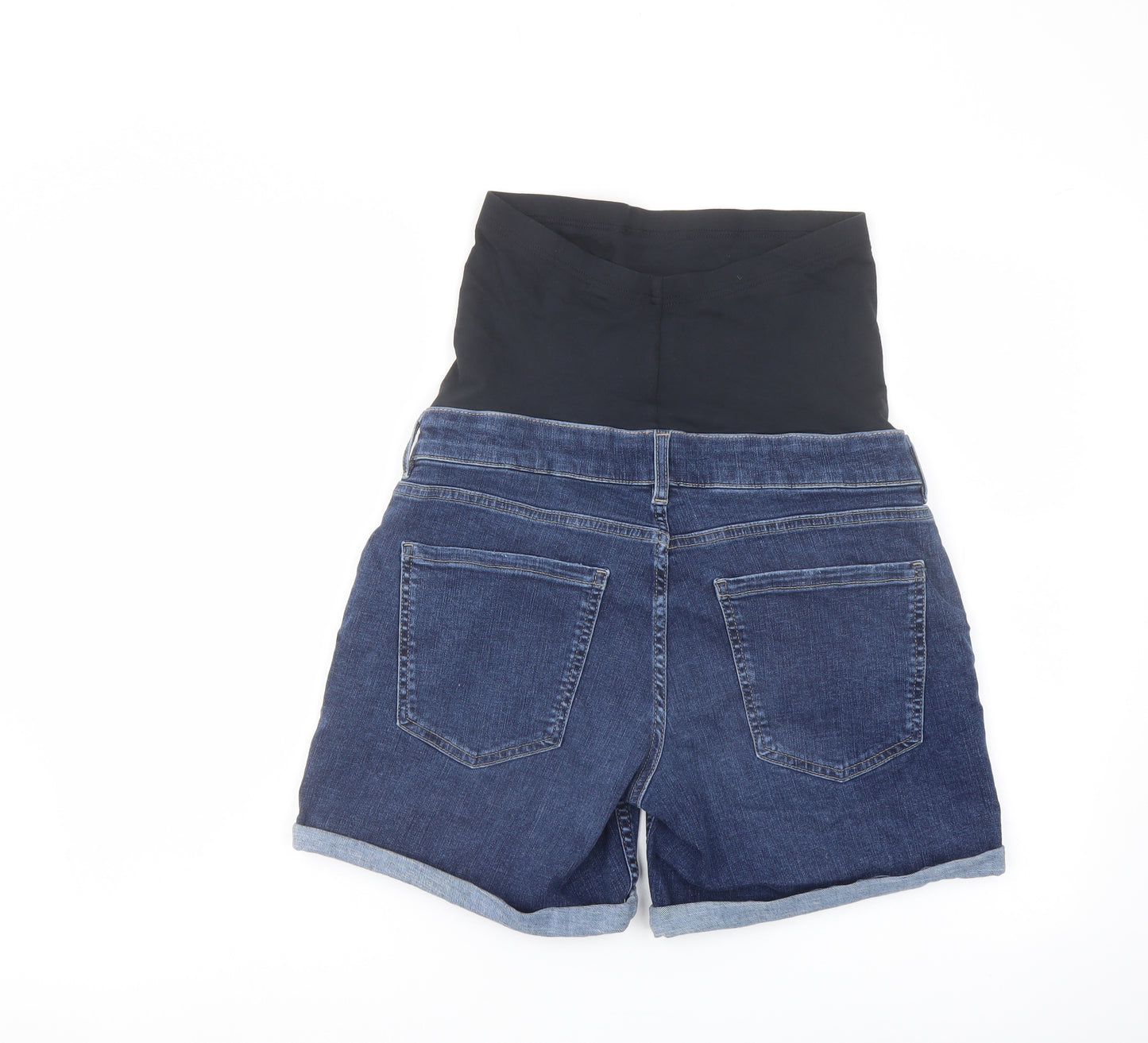 Marks and Spencer Womens Blue Cotton Boyfriend Shorts Size 10 L6 in Regular Button
