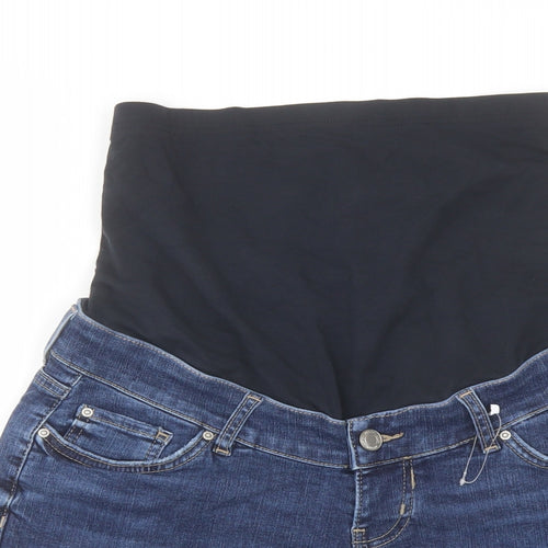 Marks and Spencer Womens Blue Cotton Boyfriend Shorts Size 10 L6 in Regular Button