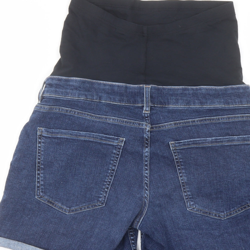 Marks and Spencer Womens Blue Cotton Boyfriend Shorts Size 10 L6 in Regular Button