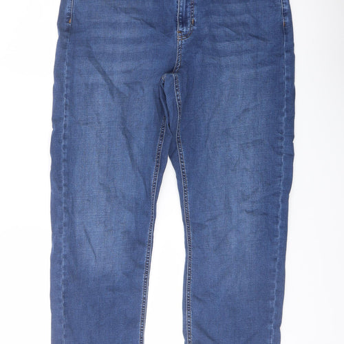 Per Una Womens Blue Cotton Straight Jeans Size 16 L29 in Regular Button