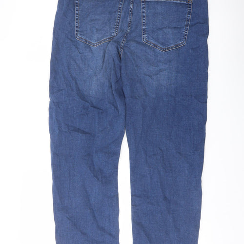 Per Una Womens Blue Cotton Straight Jeans Size 16 L29 in Regular Button