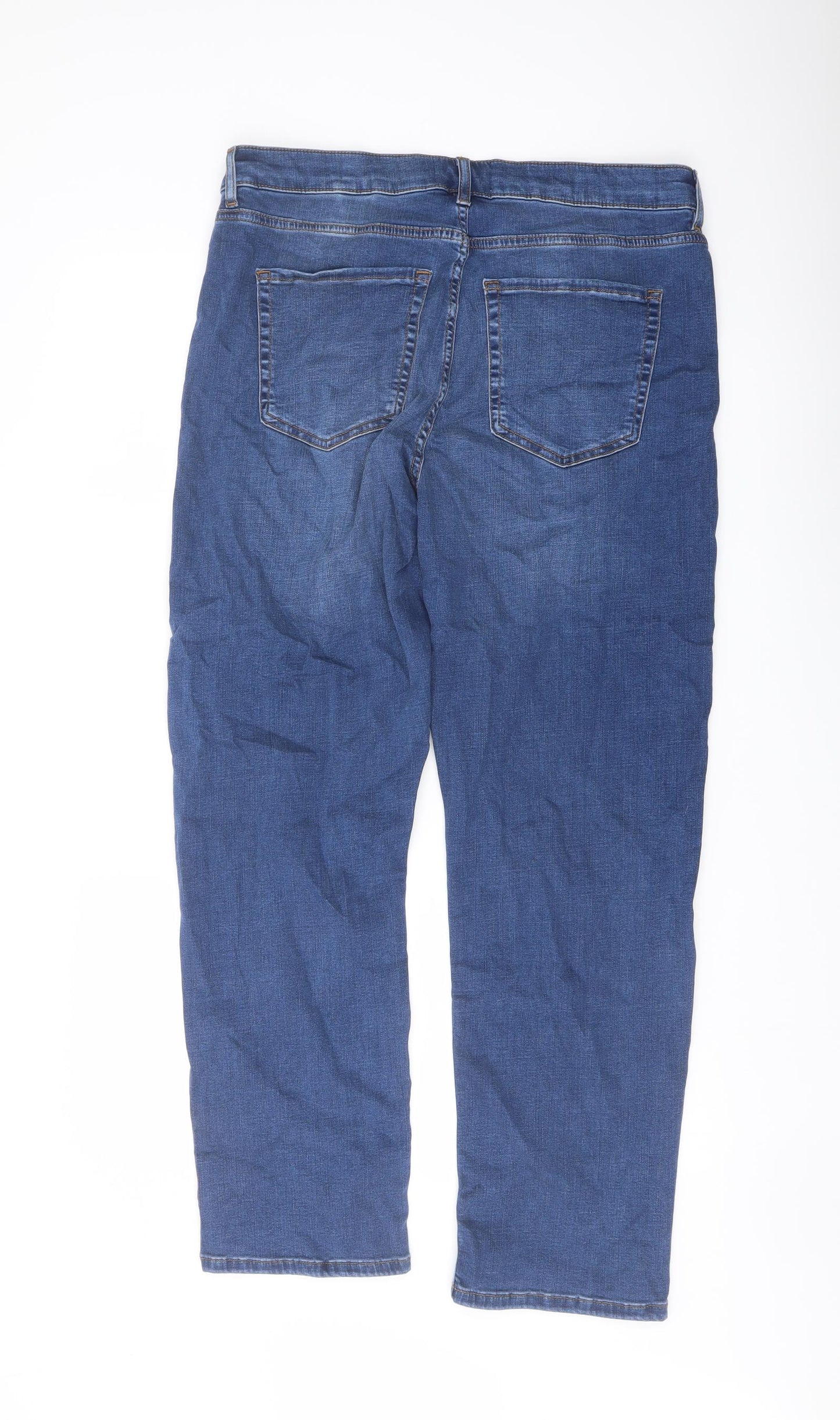 Per Una Womens Blue Cotton Straight Jeans Size 16 L29 in Regular Button