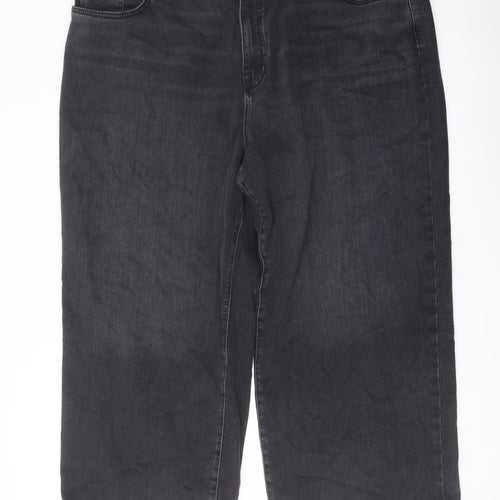 Autograph Womens Grey Cotton Wide-Leg Jeans Size 24 L26 in Regular Button