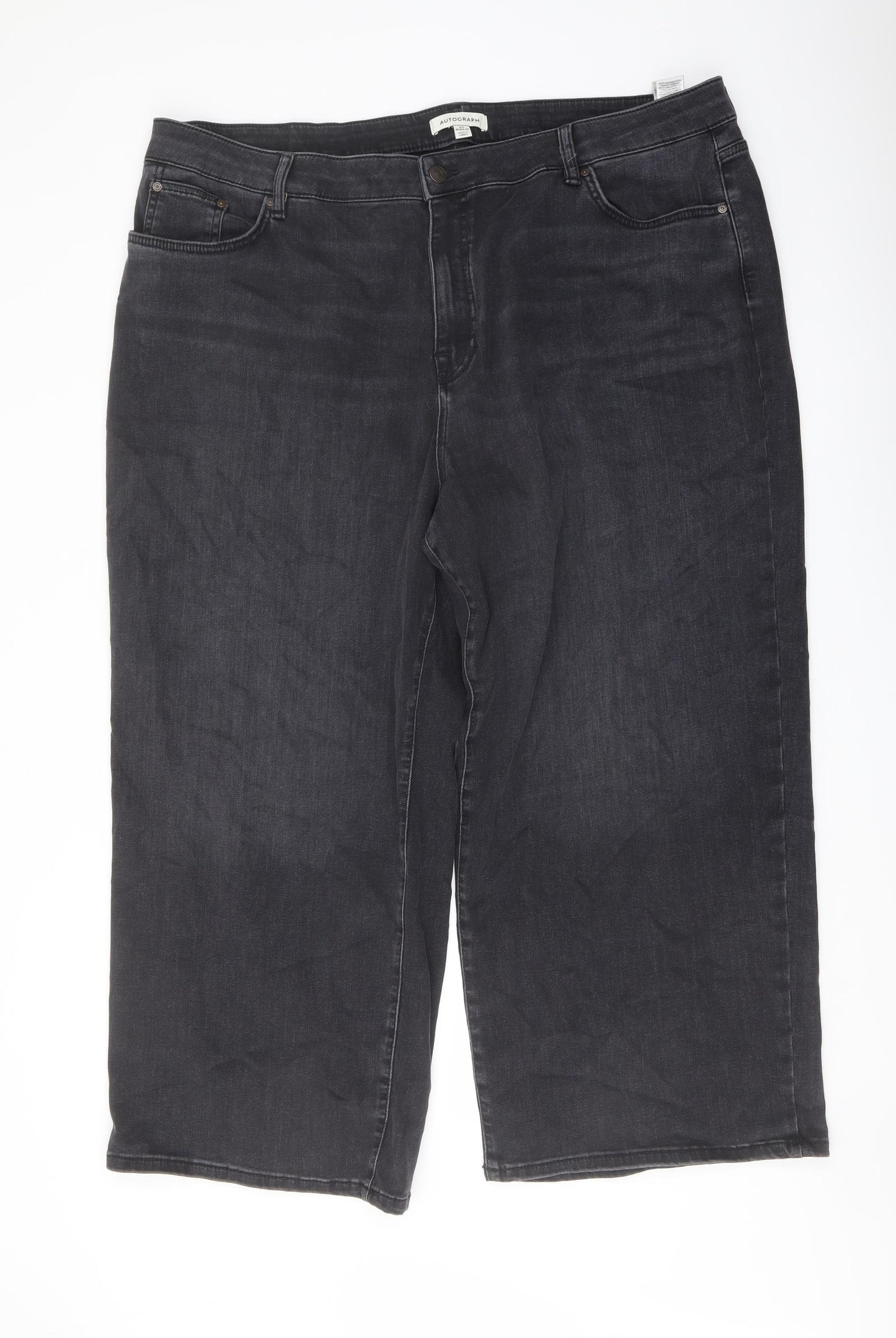 Autograph Womens Grey Cotton Wide-Leg Jeans Size 24 L26 in Regular Button