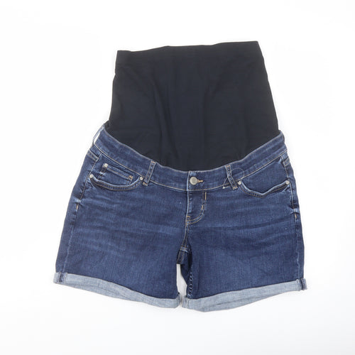 Marks and Spencer Womens Blue Cotton Boyfriend Shorts Size 12 L6 in Regular Button