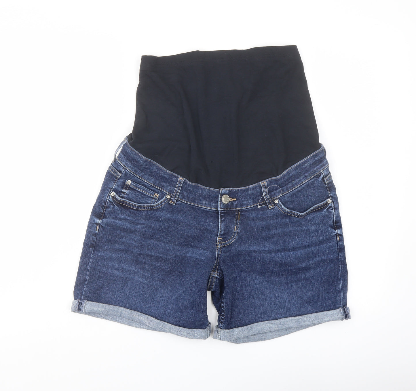 Marks and Spencer Womens Blue Cotton Boyfriend Shorts Size 12 L6 in Regular Button