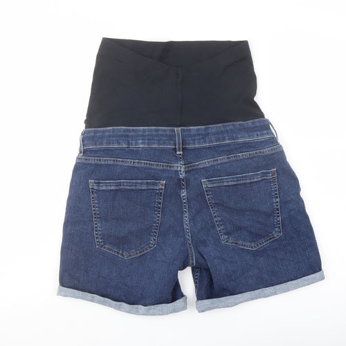 Marks and Spencer Womens Blue Cotton Boyfriend Shorts Size 12 L6 in Regular Button