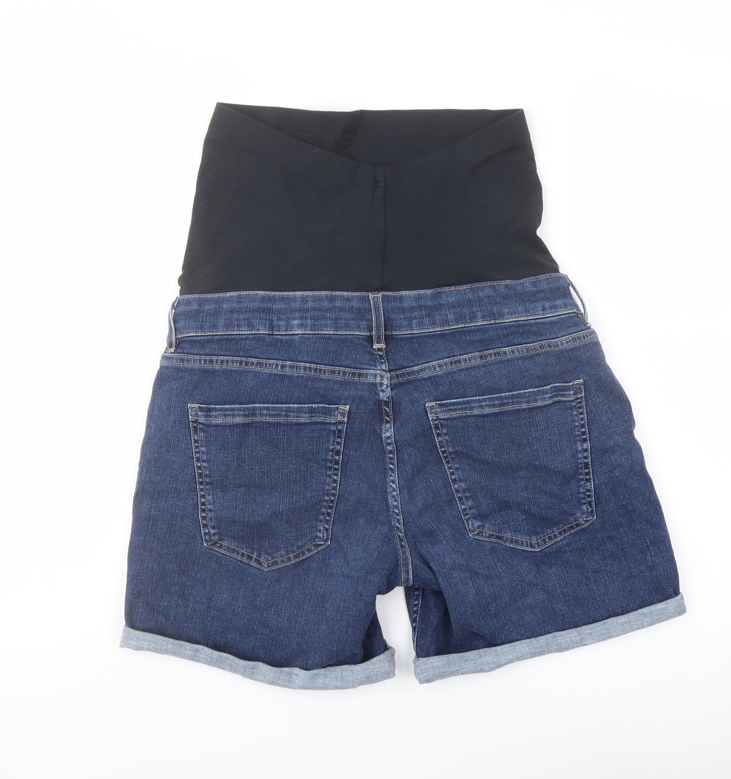 Marks and Spencer Womens Blue Cotton Boyfriend Shorts Size 12 L6 in Regular Button
