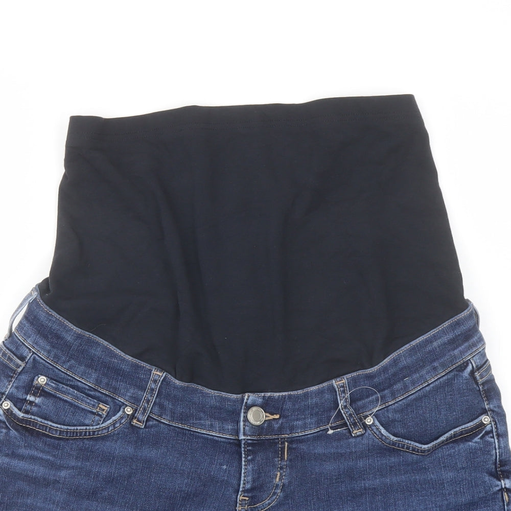 Marks and Spencer Womens Blue Cotton Boyfriend Shorts Size 12 L6 in Regular Button