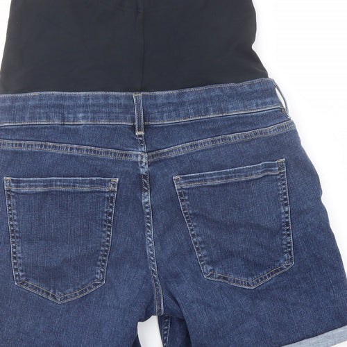 Marks and Spencer Womens Blue Cotton Boyfriend Shorts Size 12 L6 in Regular Button