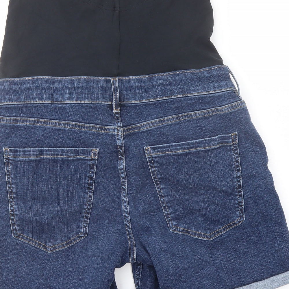 Marks and Spencer Womens Blue Cotton Boyfriend Shorts Size 12 L6 in Regular Button