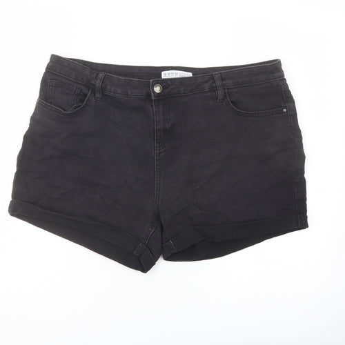Denim & Co. Womens Black Cotton Hot Pants Shorts Size 18 L4 in Regular Button
