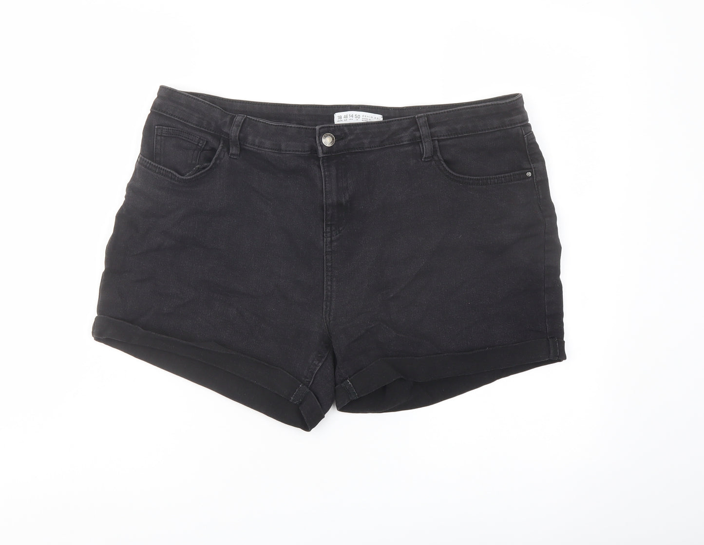 Denim & Co. Womens Black Cotton Hot Pants Shorts Size 18 L4 in Regular Button