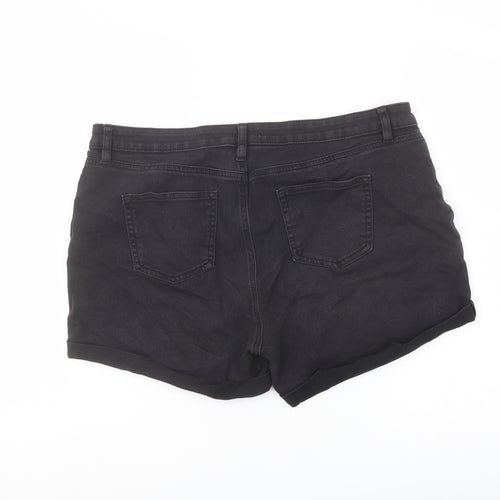 Denim & Co. Womens Black Cotton Hot Pants Shorts Size 18 L4 in Regular Button