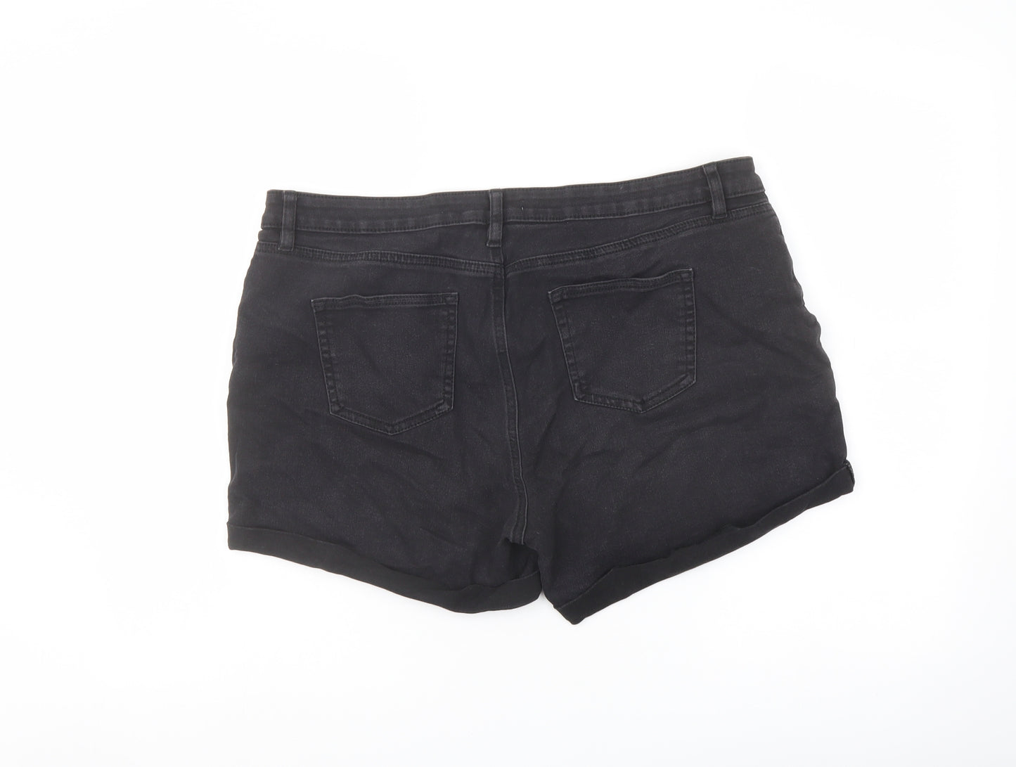 Denim & Co. Womens Black Cotton Hot Pants Shorts Size 18 L4 in Regular Button