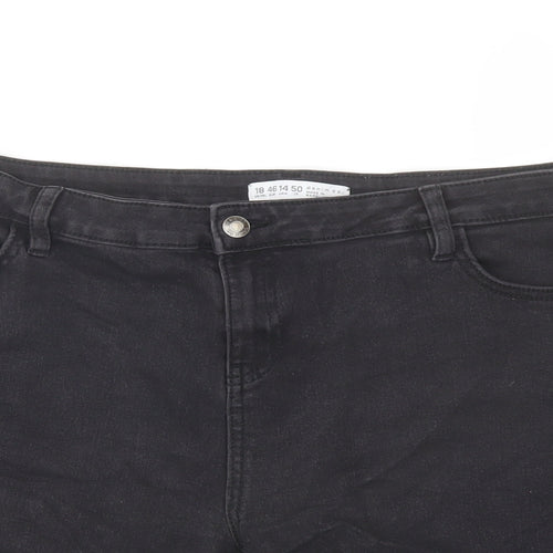 Denim & Co. Womens Black Cotton Hot Pants Shorts Size 18 L4 in Regular Button