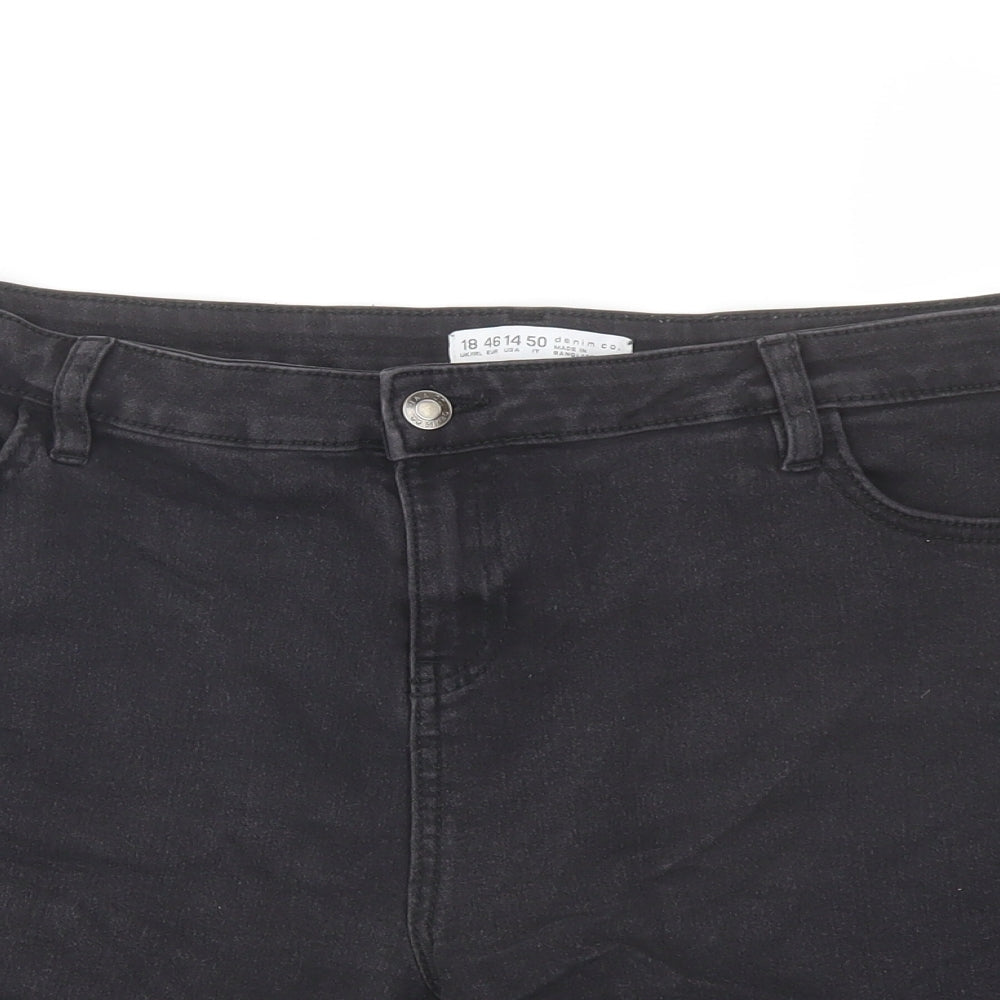 Denim & Co. Womens Black Cotton Hot Pants Shorts Size 18 L4 in Regular Button