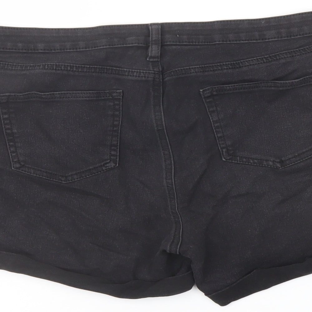 Denim & Co. Womens Black Cotton Hot Pants Shorts Size 18 L4 in Regular Button