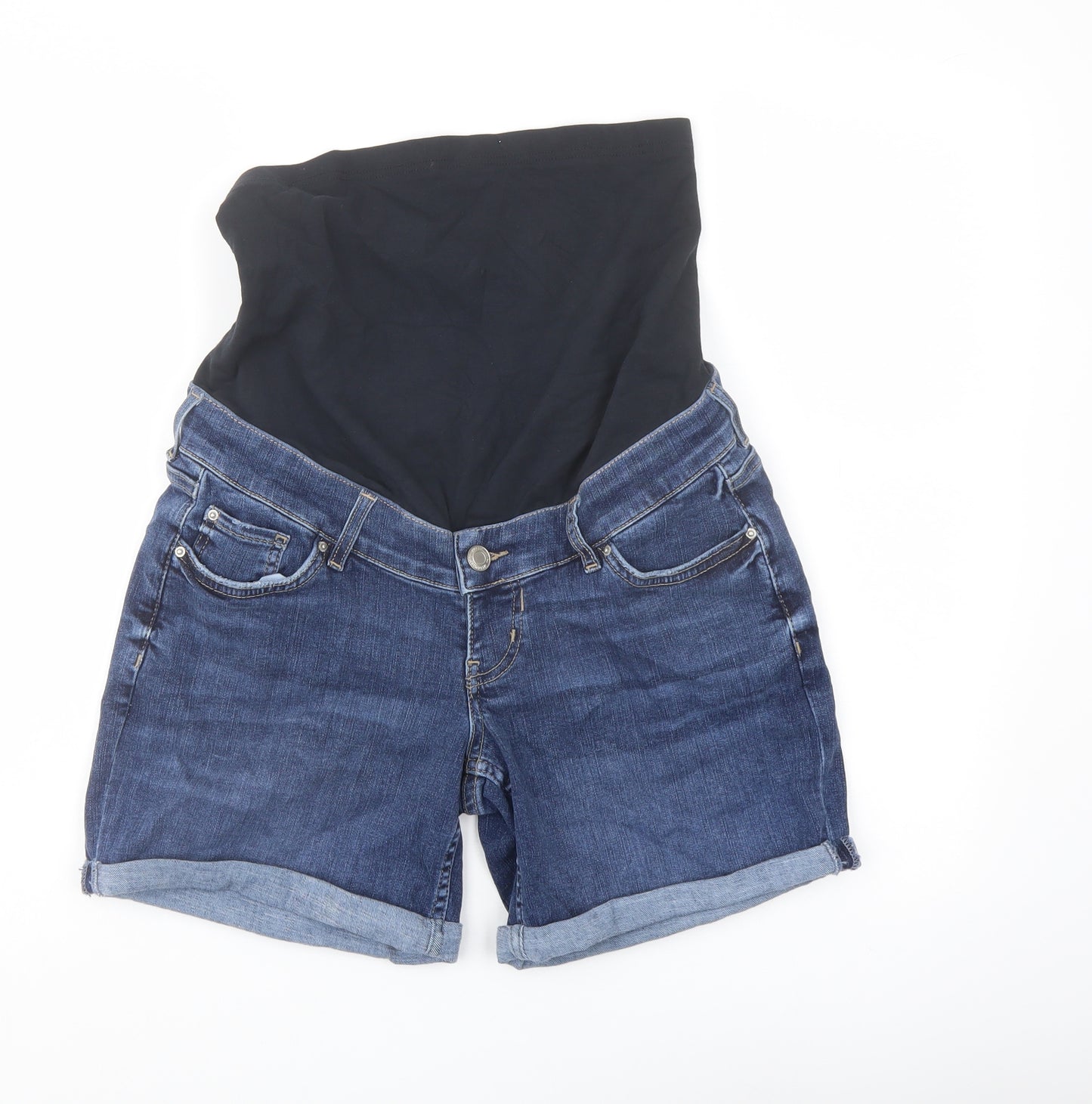 Marks and Spencer Womens Blue Cotton Boyfriend Shorts Size 10 L6 in Regular Button
