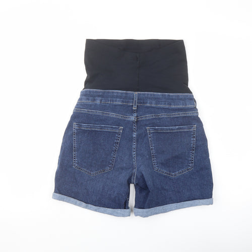 Marks and Spencer Womens Blue Cotton Boyfriend Shorts Size 10 L6 in Regular Button
