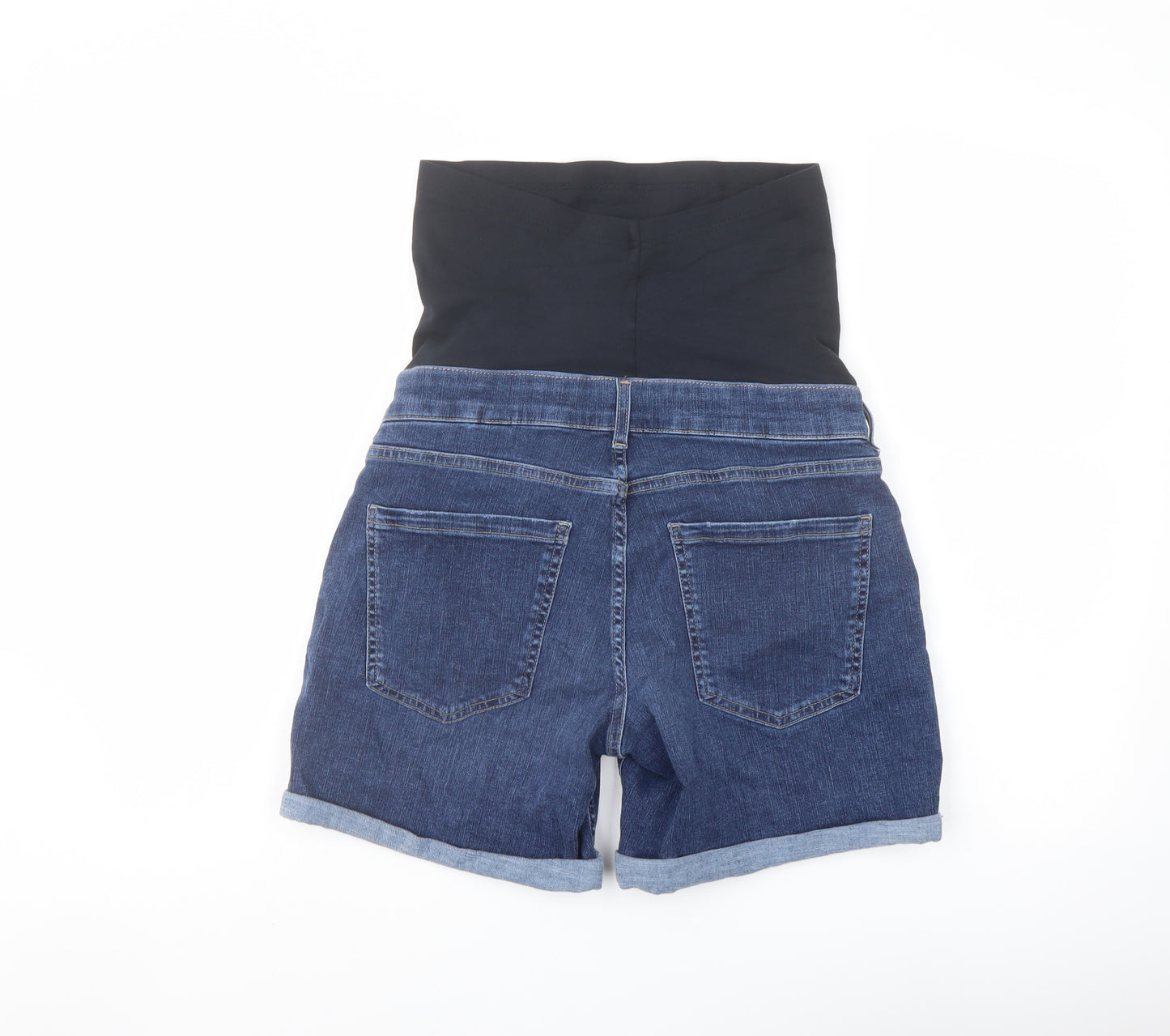Marks and Spencer Womens Blue Cotton Boyfriend Shorts Size 10 L6 in Regular Button