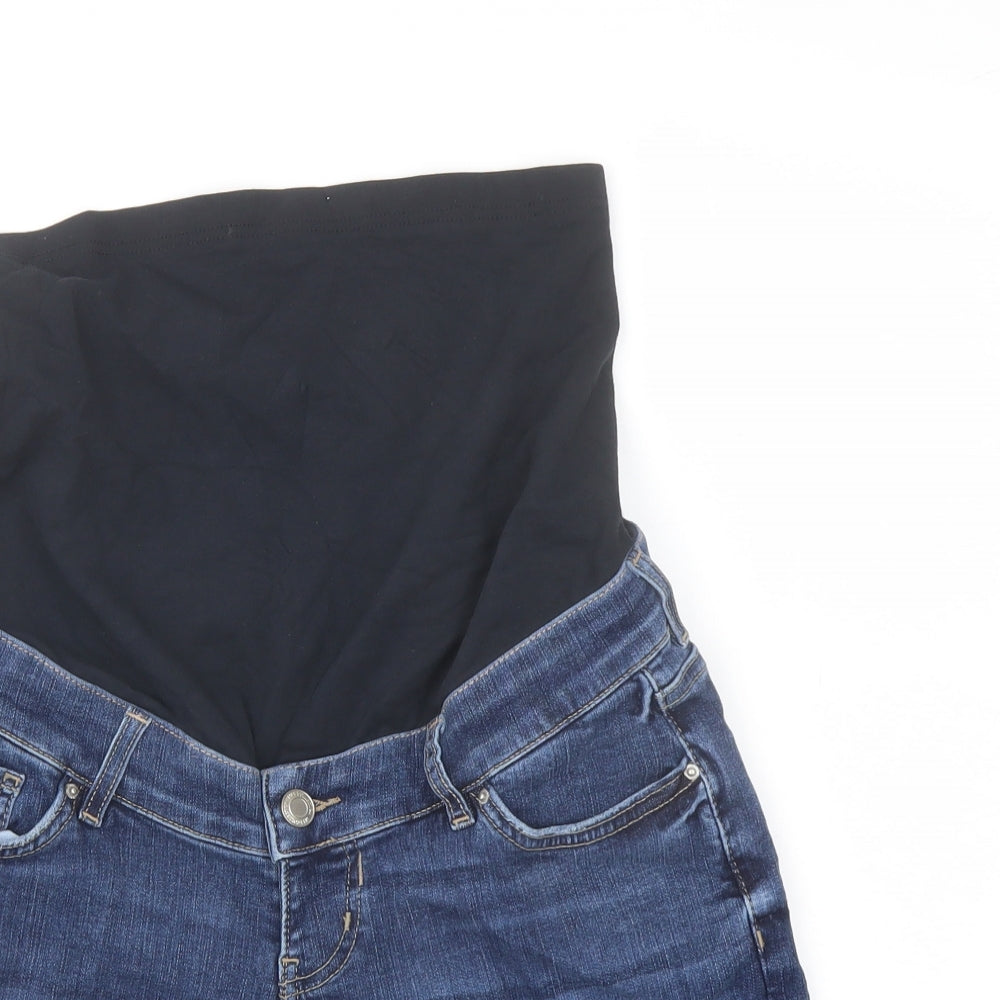Marks and Spencer Womens Blue Cotton Boyfriend Shorts Size 10 L6 in Regular Button