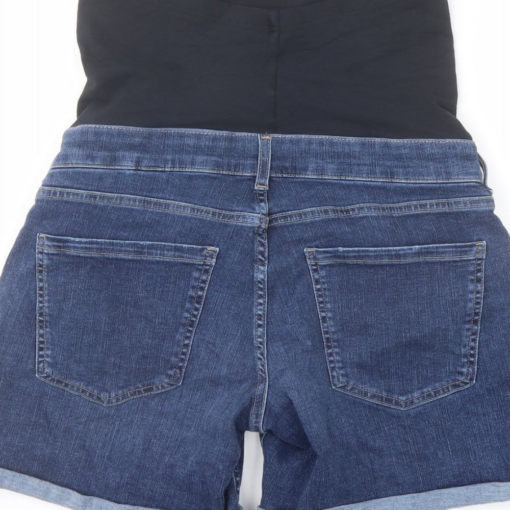 Marks and Spencer Womens Blue Cotton Boyfriend Shorts Size 10 L6 in Regular Button