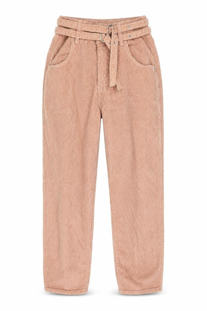 Front view of River Island women’s pink cotton trousers, size UK 8, 24-inch leg regular button