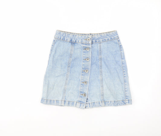New Lok Girls Blue Cotton A-Line Skirt Size 12 Years Regular Button