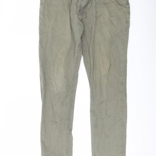 Marks and Spencer Mens Green Cotton Straight Jeans Size 32 in L29 in Slim Button