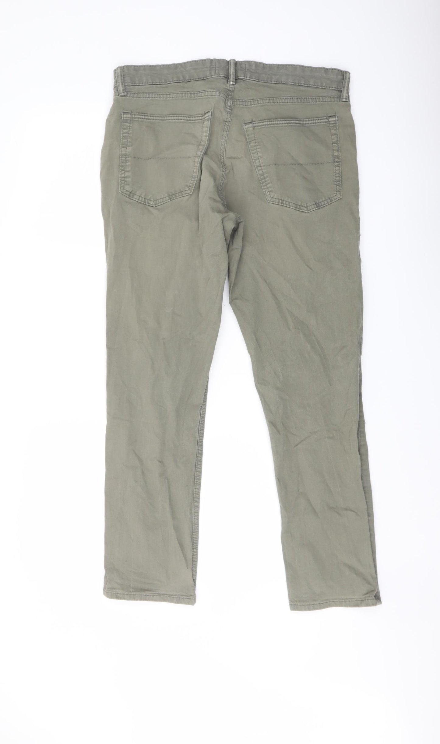 Marks and Spencer Mens Green Cotton Straight Jeans Size 32 in L29 in Slim Button