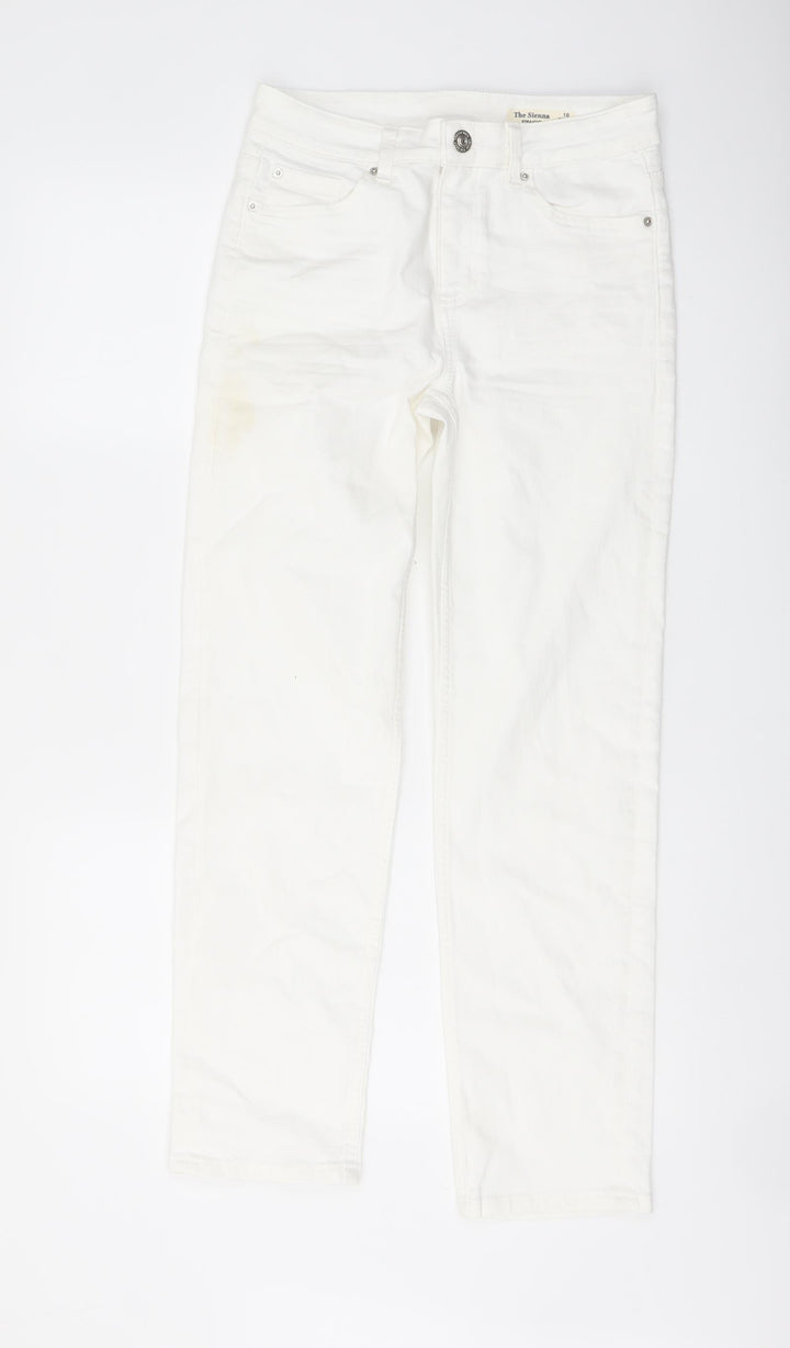 Marks and Spencer Womens Ivory Cotton Straight Jeans Size 10 L27 in Regular Button