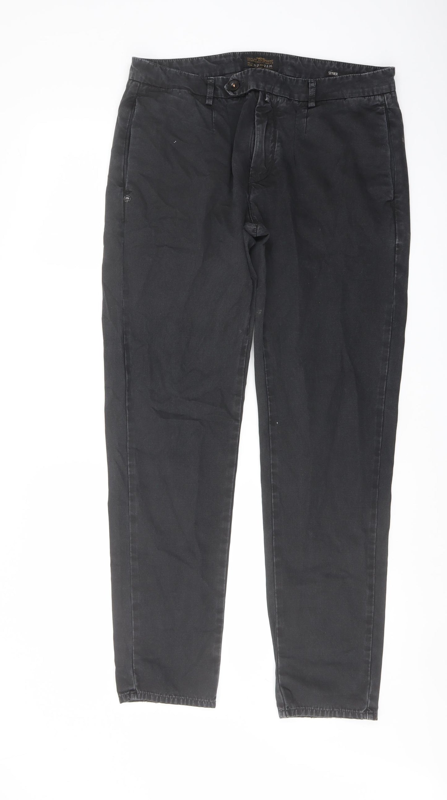 Replay Mens Black Cotton Straight Jeans Size 32 in L30 in Regular Button