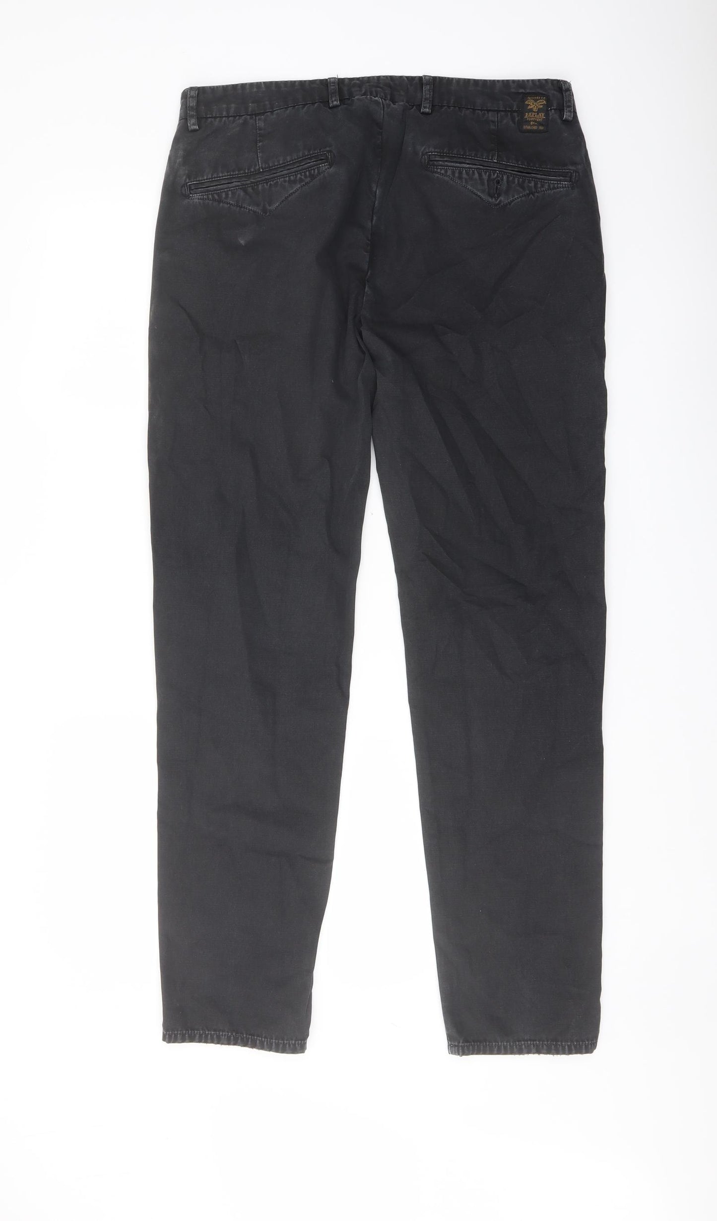Replay Mens Black Cotton Straight Jeans Size 32 in L30 in Regular Button