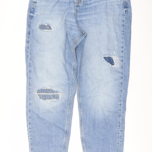 Marks and Spencer Womens Blue Cotton Mom Jeans Size 14 L29 in Regular Button
