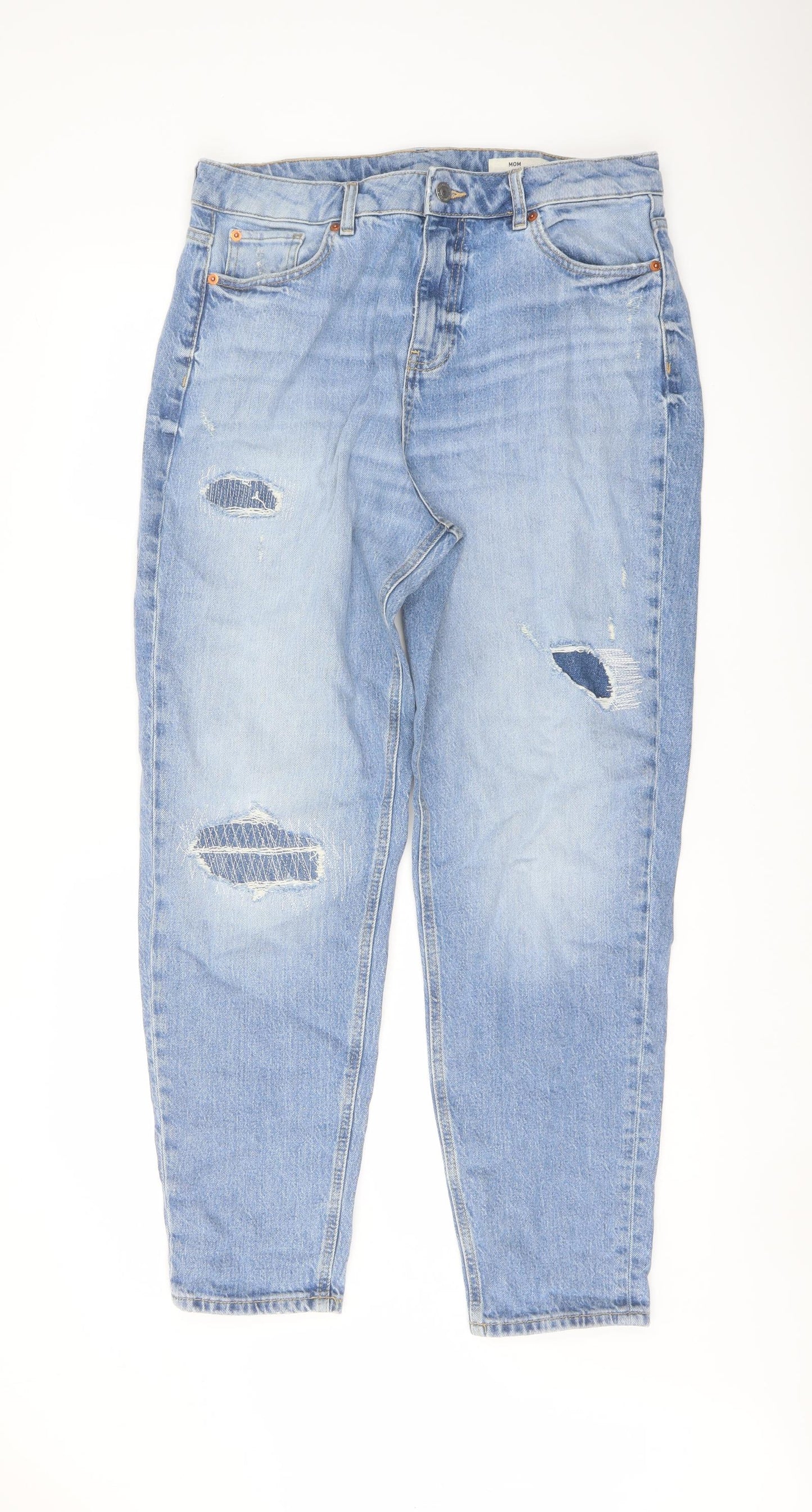 Marks and Spencer Womens Blue Cotton Mom Jeans Size 14 L29 in Regular Button