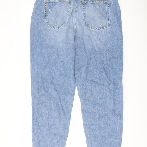 Marks and Spencer Womens Blue Cotton Mom Jeans Size 14 L29 in Regular Button