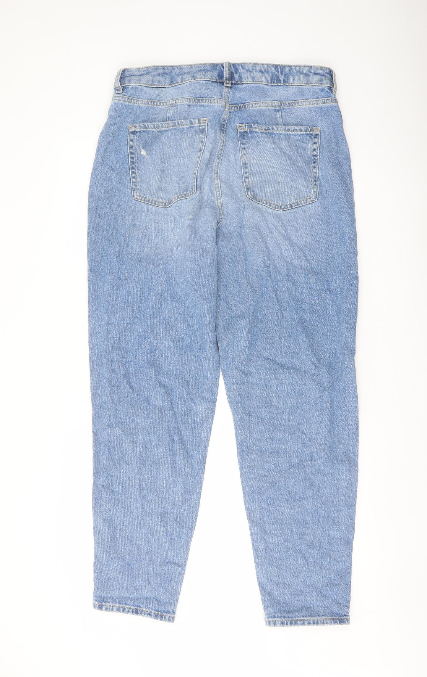 Marks and Spencer Womens Blue Cotton Mom Jeans Size 14 L29 in Regular Button