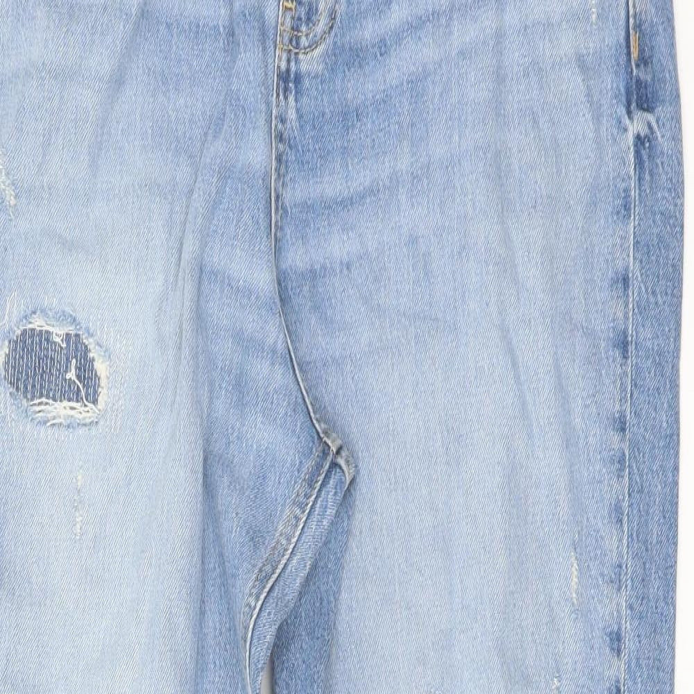 Marks and Spencer Womens Blue Cotton Mom Jeans Size 14 L29 in Regular Button