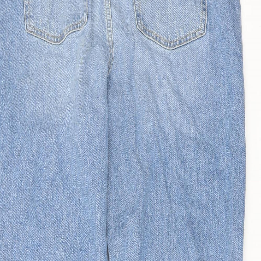 Marks and Spencer Womens Blue Cotton Mom Jeans Size 14 L29 in Regular Button