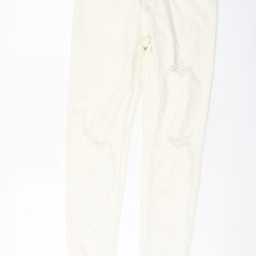 Denim & Co. Womens Ivory Cotton Skinny Jeans Size 12 L28 in Regular Button