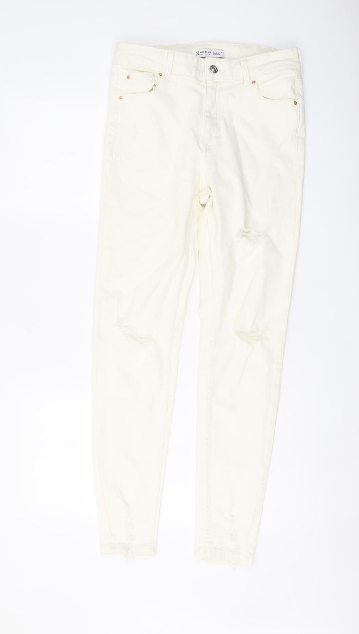Denim & Co. Womens Ivory Cotton Skinny Jeans Size 12 L28 in Regular Button