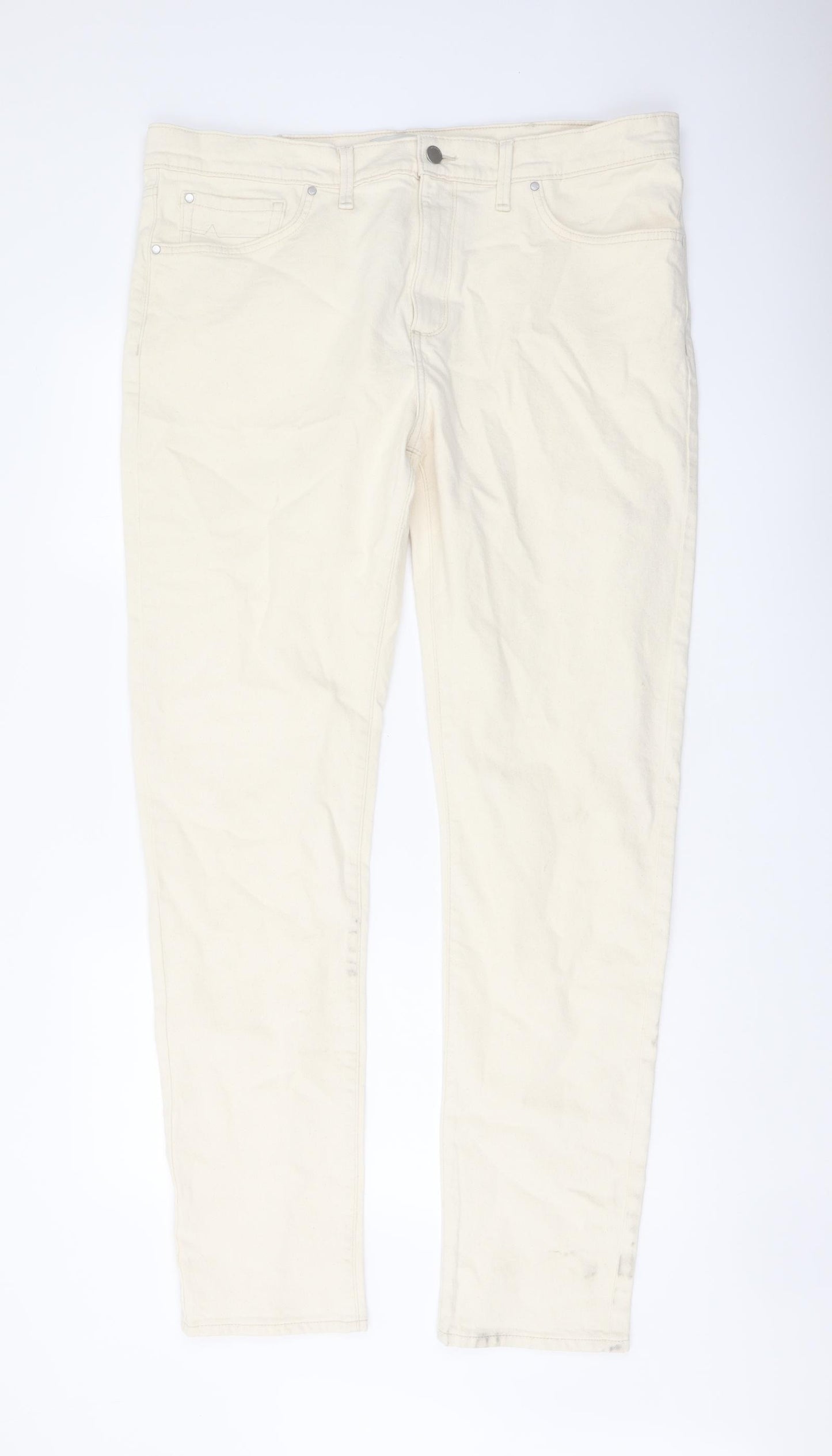 Autograph Mens Ivory Cotton Straight Jeans Size 38 in L33 in Slim Button