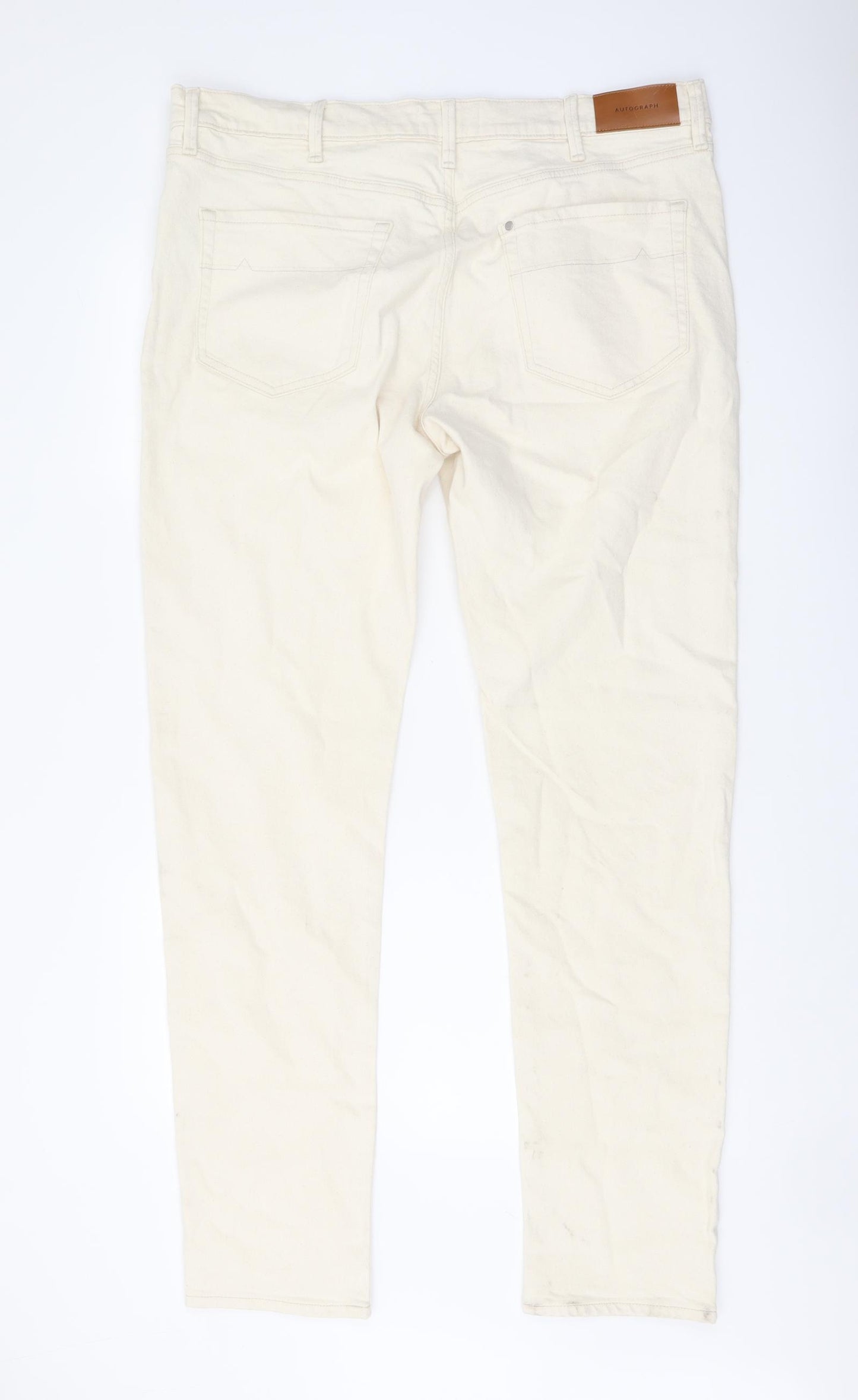 Autograph Mens Ivory Cotton Straight Jeans Size 38 in L33 in Slim Button