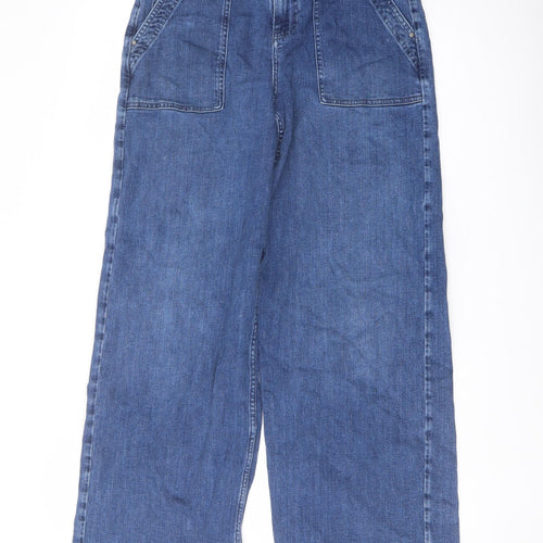 Per Una Womens Blue Cotton Wide-Leg Jeans Size 12 L30 in Regular Button