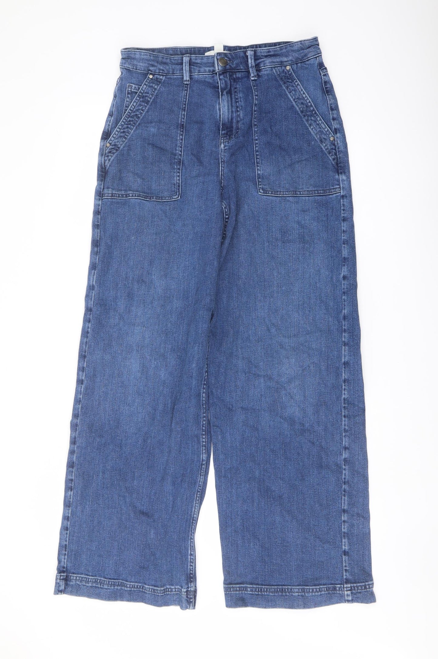 Per Una Womens Blue Cotton Wide-Leg Jeans Size 12 L30 in Regular Button