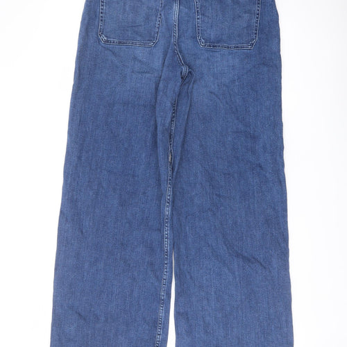 Per Una Womens Blue Cotton Wide-Leg Jeans Size 12 L30 in Regular Button