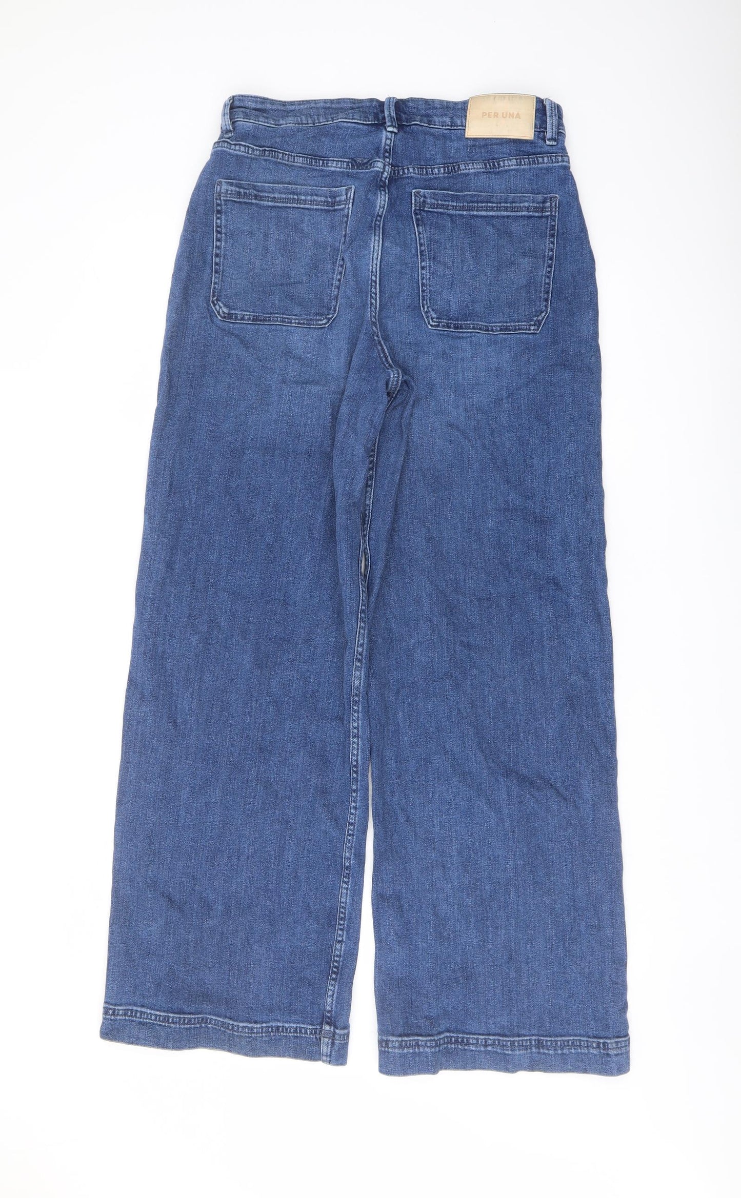 Per Una Womens Blue Cotton Wide-Leg Jeans Size 12 L30 in Regular Button