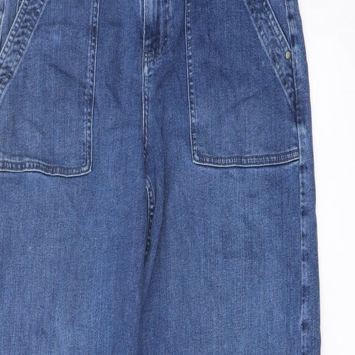Per Una Womens Blue Cotton Wide-Leg Jeans Size 12 L30 in Regular Button